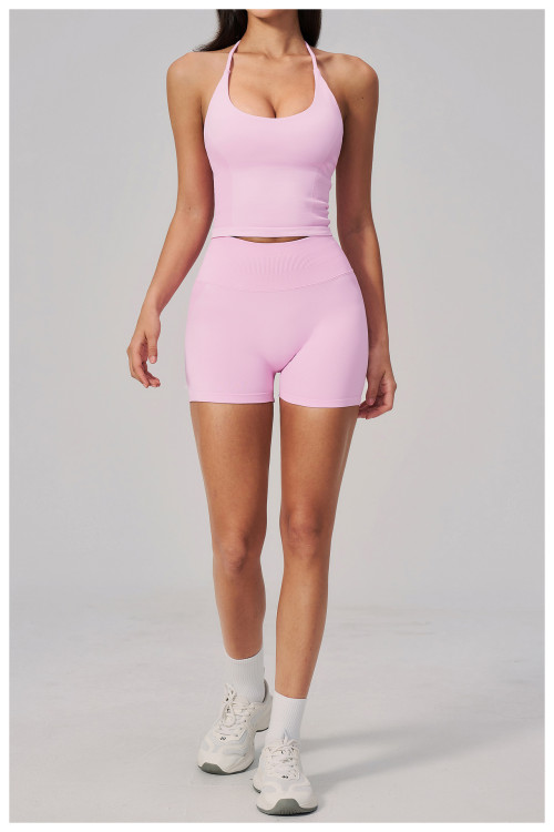 Custom Yoga Sets|Wholesale Seamless Yoga Set with Halter Neck Beautiful Back Lifted Hip for Outdoor