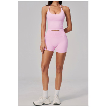 Custom Yoga Sets|Wholesale Seamless Yoga Set with Halter Neck Beautiful Back Lifted Hip for Outdoor