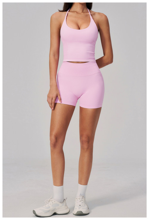 Custom Yoga Sets|Wholesale Seamless Yoga Set with Halter Neck Beautiful Back Lifted Hip for Outdoor