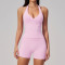 Custom Yoga Sets|Wholesale New women's yoga outfit set with halter neck and V-neck for outdoor use
