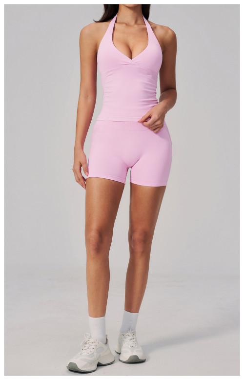 Custom Yoga Sets|Wholesale New women's yoga outfit set with halter neck and V-neck for outdoor use