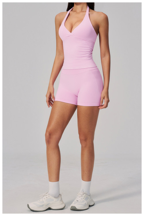 Custom Yoga Sets|Wholesale New women's yoga outfit set with halter neck and V-neck for outdoor use