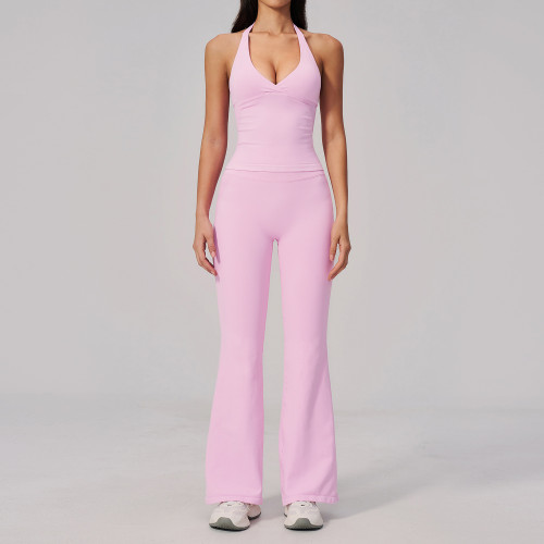 Custom Yoga Sets|Wholesale V-neck yoga suit set for women halter neck slim fit sportswear supplier