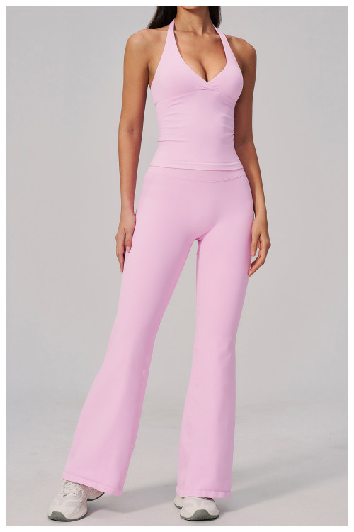 Custom Yoga Sets|Wholesale V-neck yoga suit set for women halter neck slim fit sportswear supplier