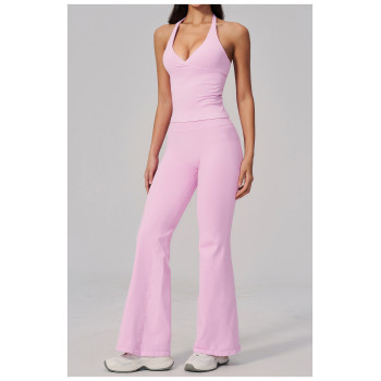 Custom Yoga Sets|Wholesale V-neck yoga suit set for women halter neck slim fit sportswear supplier