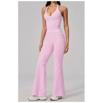 Custom Yoga Sets|Wholesale V-neck yoga suit set for women halter neck slim fit sportswear supplier