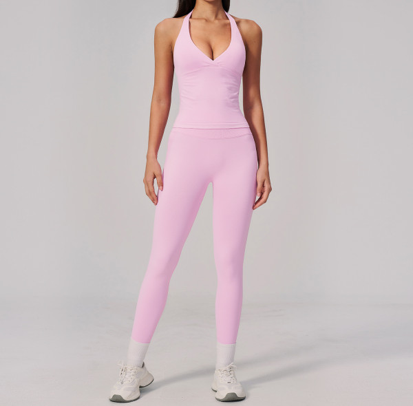 Custom Yoga Sets|Wholesale Seamless Peach Hip High Elastic Back Sports Yoga Set