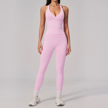 Custom Yoga Sets|Wholesale Seamless Peach Hip High Elastic Back Sports Yoga Set