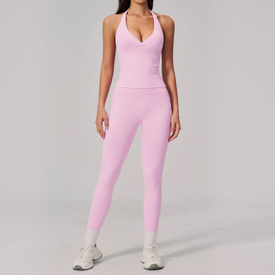 Custom Yoga Sets|Wholesale Seamless Peach Hip High Elastic Back Sports Yoga Set