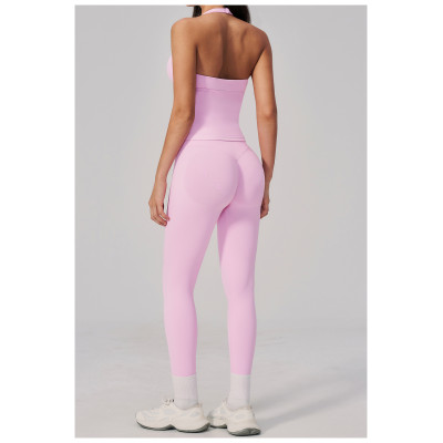 Custom Yoga Sets|Wholesale Seamless Peach Hip High Elastic Back Sports Yoga Set