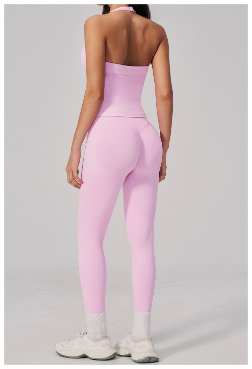 Custom Yoga Sets|Wholesale Seamless Peach Hip High Elastic Back Sports Yoga Set