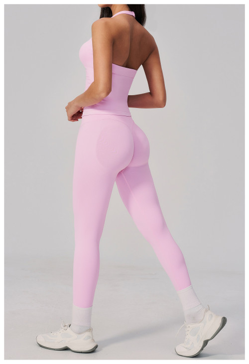 Custom Yoga Sets|Wholesale Seamless Peach Hip High Elastic Back Sports Yoga Set