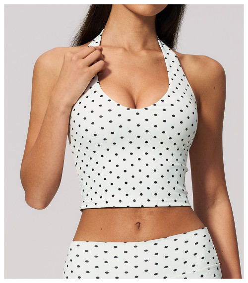 Custom Yoga Vest|Wholesale New polka dot halter top, deep V-neck, backless, suitable for fitness