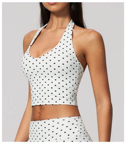 Custom Yoga Vest|Wholesale New polka dot halter top, deep V-neck, backless, suitable for fitness