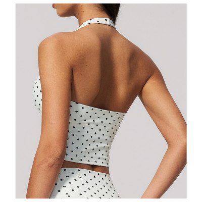 Custom Yoga Vest|Wholesale New polka dot halter top, deep V-neck, backless, suitable for fitness