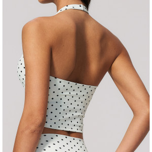 Custom Yoga Vest|Wholesale New polka dot halter top, deep V-neck, backless, suitable for fitness