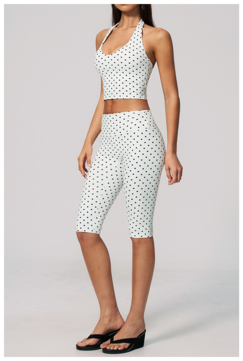 Custom Yoga Sets|Wholesale New polka dot yoga suit set with polyester/spandex print and deep V-neck