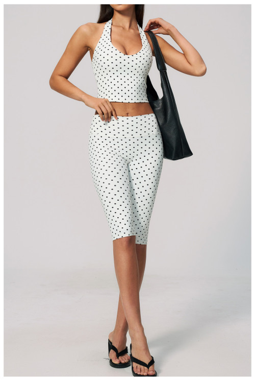 Custom Yoga Sets|Wholesale New polka dot yoga suit set with polyester/spandex print and deep V-neck
