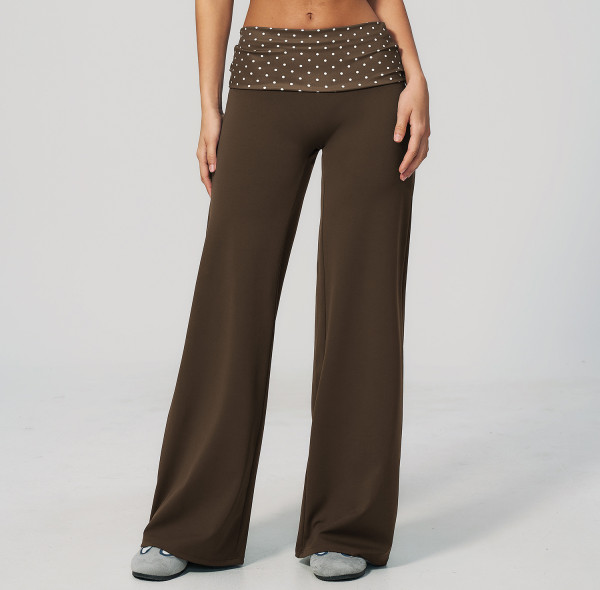Custom yoga leggings|Wholesale Retro-style polka dot athletic pants with fold-down waistband