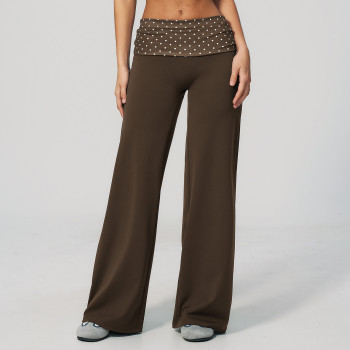 Custom yoga leggings|Wholesale Retro-style polka dot athletic pants with fold-down waistband