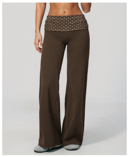 Custom yoga leggings|Wholesale Retro-style polka dot athletic pants with fold-down waistband