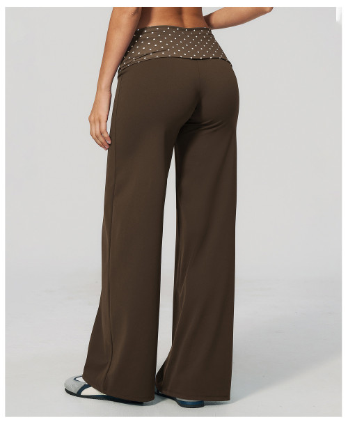 Custom yoga leggings|Wholesale Retro-style polka dot athletic pants with fold-down waistband