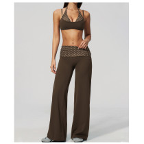 Custom yoga leggings|Wholesale Retro-style polka dot athletic pants with fold-down waistband