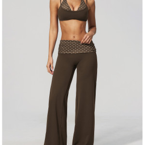 Custom yoga leggings|Wholesale Retro-style polka dot athletic pants with fold-down waistband