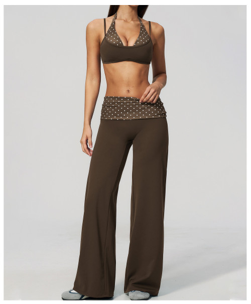Custom yoga leggings|Wholesale Retro-style polka dot athletic pants with fold-down waistband