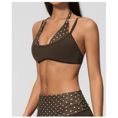 Custom Yoga bra|Wholesale New faux two-piece yoga bra with color-blocked halter neck strap