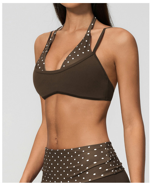 Custom Yoga bra|Wholesale New faux two-piece yoga bra with color-blocked halter neck strap