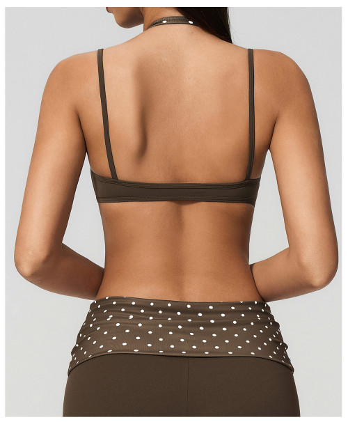 Custom Yoga bra|Wholesale New faux two-piece yoga bra with color-blocked halter neck strap