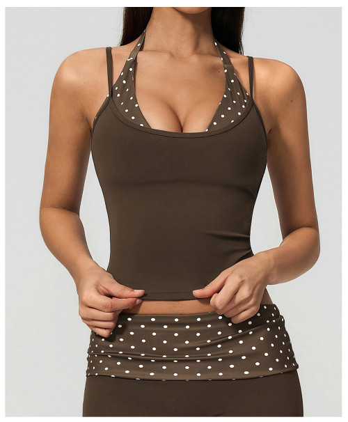 Custom Yoga Vest|Wholesale New color-blocked polka dot sports bra halter neck shaping yoga