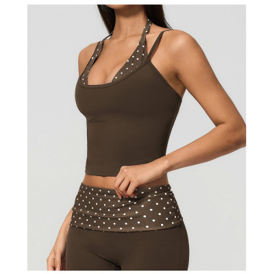Custom Yoga Vest|Wholesale New color-blocked polka dot sports bra halter neck shaping yoga