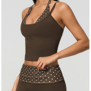 Custom Yoga Vest|Wholesale New color-blocked polka dot sports bra halter neck shaping yoga