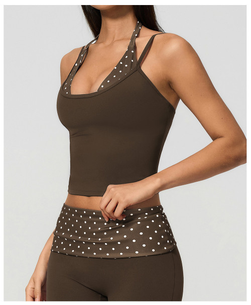 Custom Yoga Vest|Wholesale New color-blocked polka dot sports bra halter neck shaping yoga