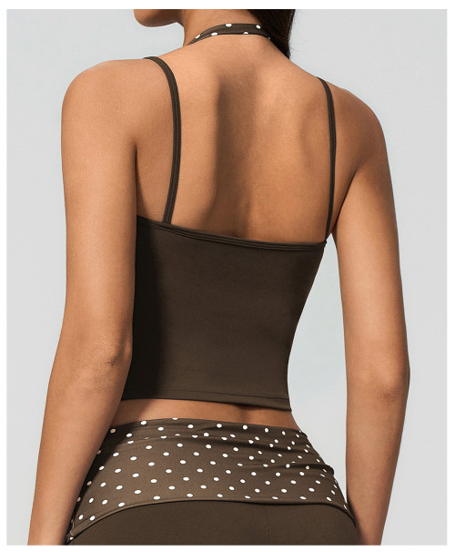 Custom Yoga Vest|Wholesale New color-blocked polka dot sports bra halter neck shaping yoga