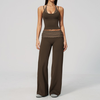 Custom Yoga Sets|Wholesale Stylish polka dot faux two-piece running tracksuit with brushed fabric