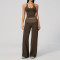 Custom Yoga Sets|Wholesale Stylish polka dot faux two-piece running tracksuit with brushed fabric