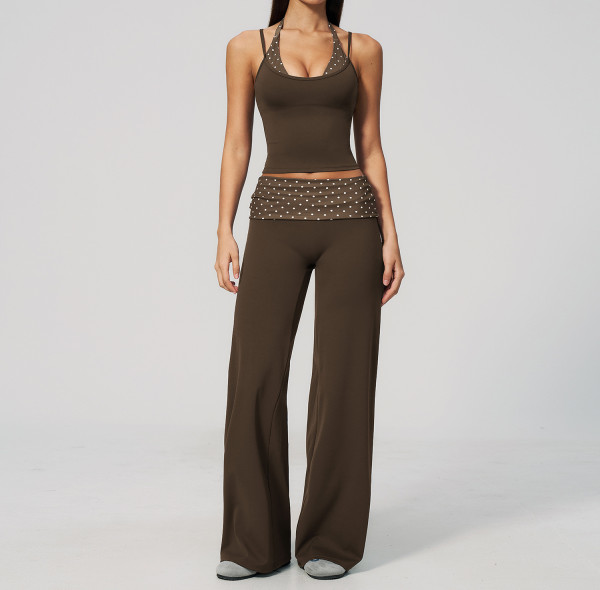 Custom Yoga Sets|Wholesale Stylish polka dot faux two-piece running tracksuit with brushed fabric