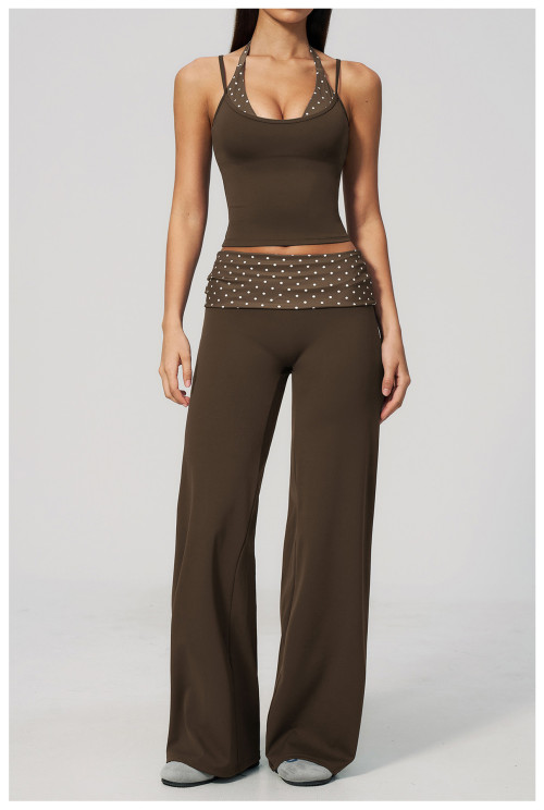 Custom Yoga Sets|Wholesale Stylish polka dot faux two-piece running tracksuit with brushed fabric