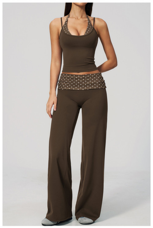 Custom Yoga Sets|Wholesale Stylish polka dot faux two-piece running tracksuit with brushed fabric