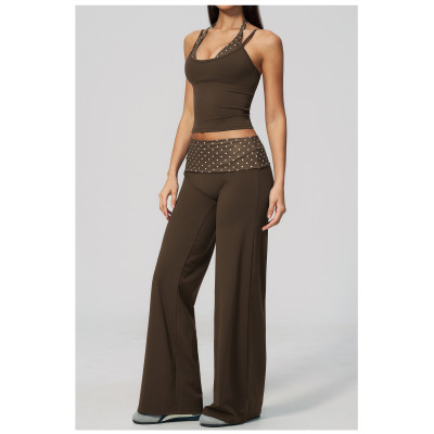 Custom Yoga Sets|Wholesale Stylish polka dot faux two-piece running tracksuit with brushed fabric