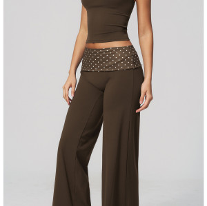 Custom Yoga Sets|Wholesale Stylish polka dot faux two-piece running tracksuit with brushed fabric