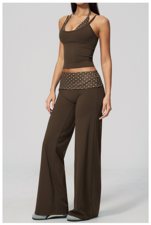 Custom Yoga Sets|Wholesale Stylish polka dot faux two-piece running tracksuit with brushed fabric