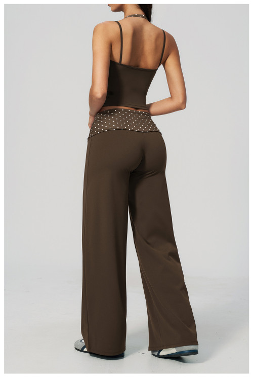 Custom Yoga Sets|Wholesale Stylish polka dot faux two-piece running tracksuit with brushed fabric
