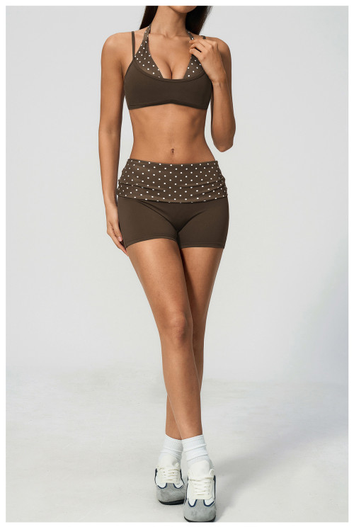 Custom Yoga Sets|Wholesale New polka dot yoga outfit set with halter neck strap for running