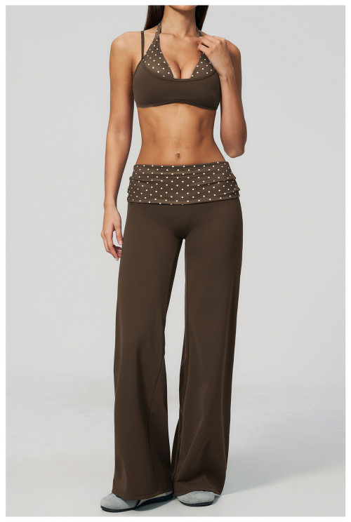 Custom Yoga Sets|Wholesale Fitness Set with Square Back, Casual and Stylish Fold-Up Waistband