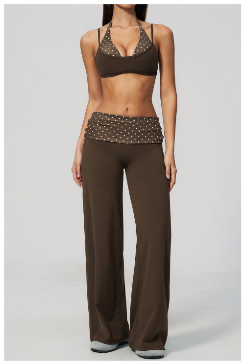 Custom Yoga Sets|Wholesale Fitness Set with Square Back, Casual and Stylish Fold-Up Waistband