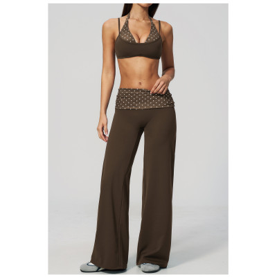 Custom Yoga Sets|Wholesale Fitness Set with Square Back, Casual and Stylish Fold-Up Waistband